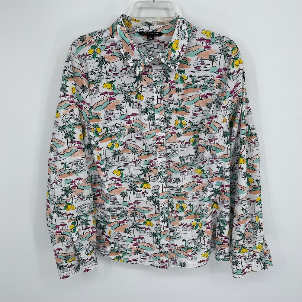 Zac & Rachel Women's Multicolor Coastal Lemon Print Button Front Shirt Size XL